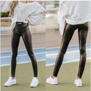 29. Spanx Faux Leather Croc Shine Leggings Dark Brown Size Medium